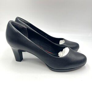 9W 9 WIDE WIDTH Rockport Total Motion Leah Black Nappa Leather Heels Pumps Shoes